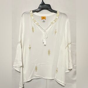 Ruby Rd. White Blouse with Gold Accents